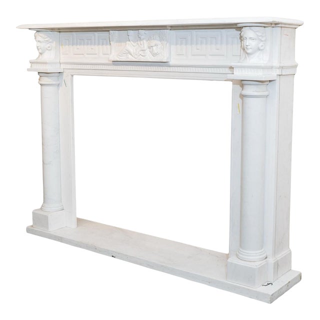 Neoclassical Carved Marble Fire Place Mantle For Sale