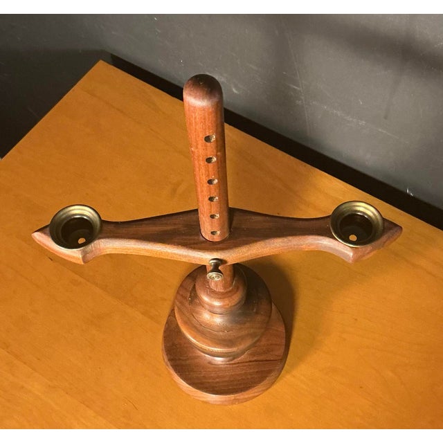 Wood Vintage Mid-Century Modern Scandinavian Adjustable Wooden Candle Holders Brass Inserts- A Pair For Sale - Image 7 of 12