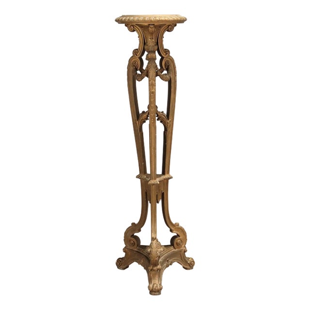 Large Tripod Plant Stand in Carved and Gilded Wood For Sale