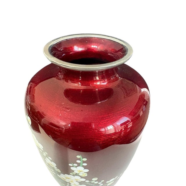 Vintage Japanese Ando Red Guilloche Enamel Cloisonne Vase For Sale - Image 9 of 10
