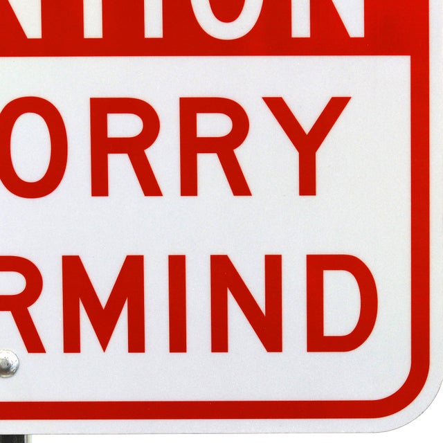 Nevermind - Original Contemporary Street Sign Sculpture on Metal Base by Scott Froschauer For Sale In Los Angeles - Image 6 of 9
