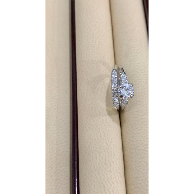 Contemporary Approximately 0.6 Ct Solitaire Round Center Diamond 14 Kt White Gold Ring & Band For Sale - Image 3 of 18