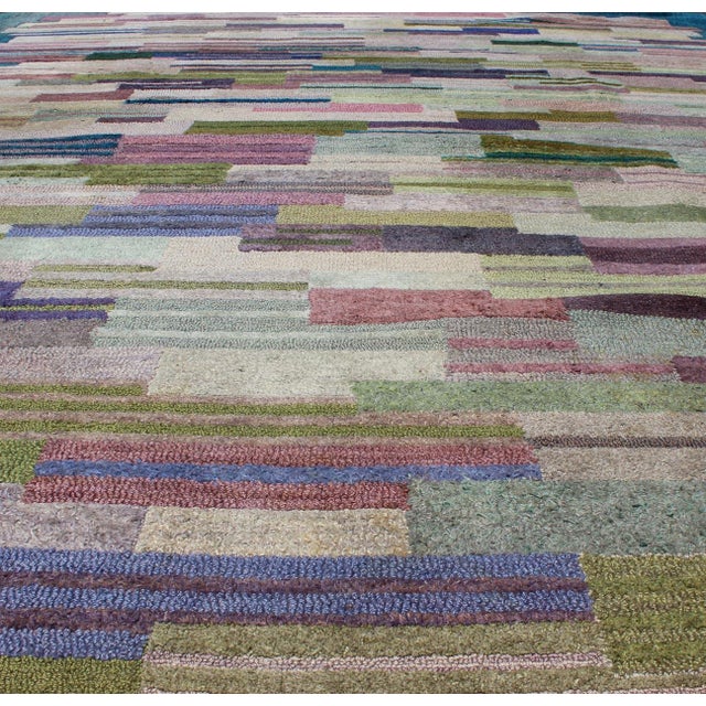 Large American Hooked Rug by George Wells With a Modern Design and Modern Colors 9'0" X 12'3" For Sale In Atlanta - Image 6 of 10