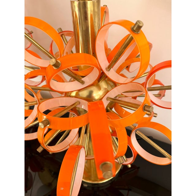 Contemporary Pair of Brass Sputnik Rings Murano Glass Lamps , Italy For Sale - Image 10 of 12