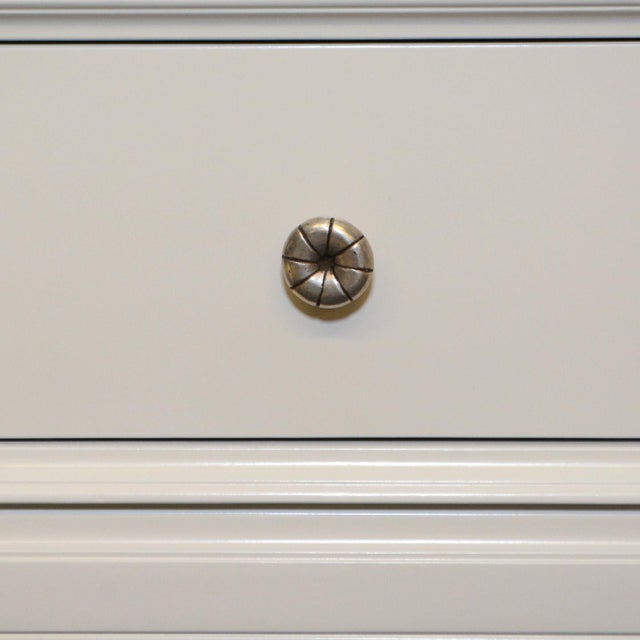 Authentic Tommi Parzinger for Charak White Lacquered Side Table for their Modern Line. This vintage Mid-Century side...