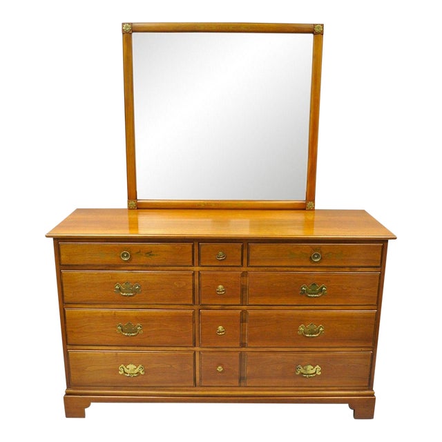 Kent Coffey Duxbury Hall Cherry Wood Double Dresser & Mirror Chairish