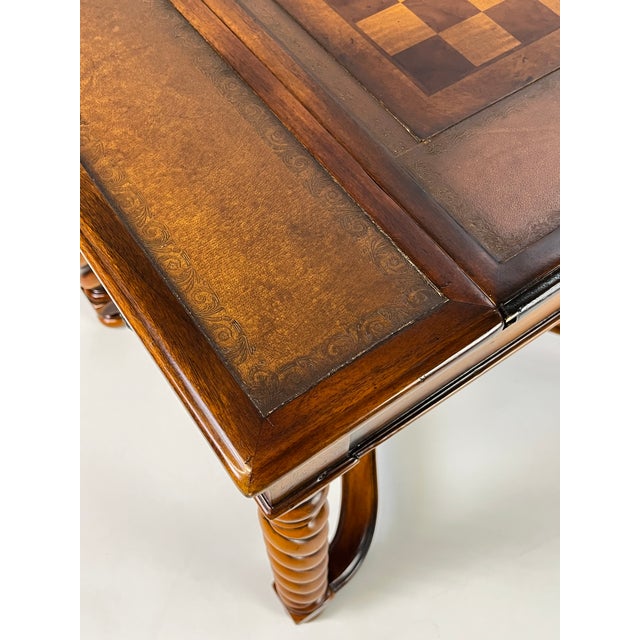 Theodore Alexander Attributed Barley Twist Game Table With Reversible Tooled Leather Top For Sale - Image 16 of 18
