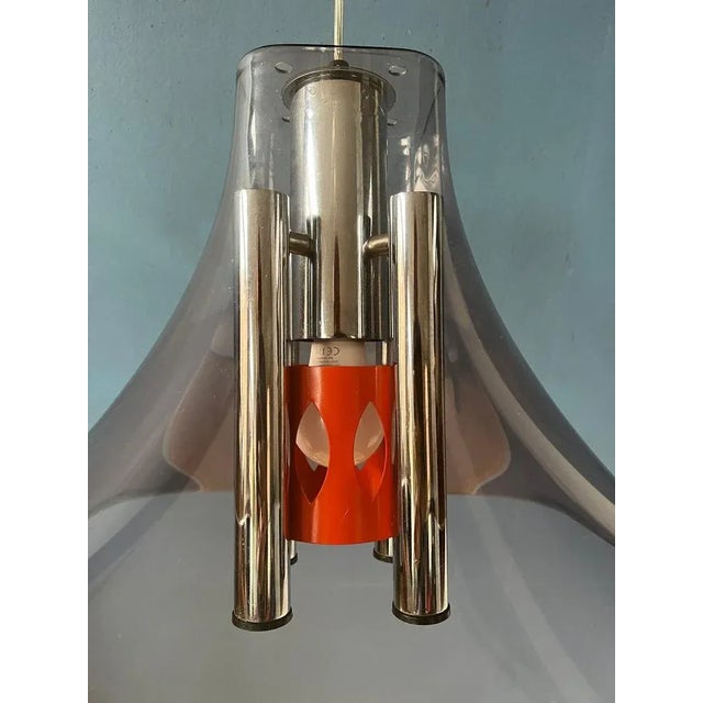 Purple Space Age Hat Pendant Lamp with Acrylic Glass Shade and Chrome Inner Frame For Sale - Image 8 of 11