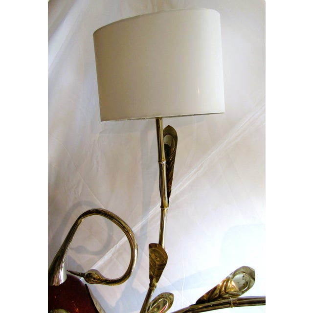 Rare Antonio Pavia Brass and Red Lacquered Wood Stork Floor Lamp Circa 1980s For Sale - Image 9 of 17