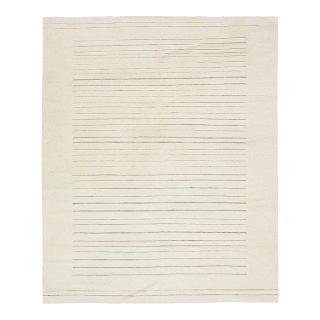 2020s Modern Moroccan Style Ivory Wool Rug With Stripe Design For Sale