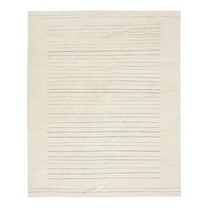 2020s Modern Moroccan Style Ivory Wool Rug With Stripe Design