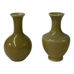 2 X Chinese Clay Ceramic Ware Wu Tan Taupe Color Small Vase