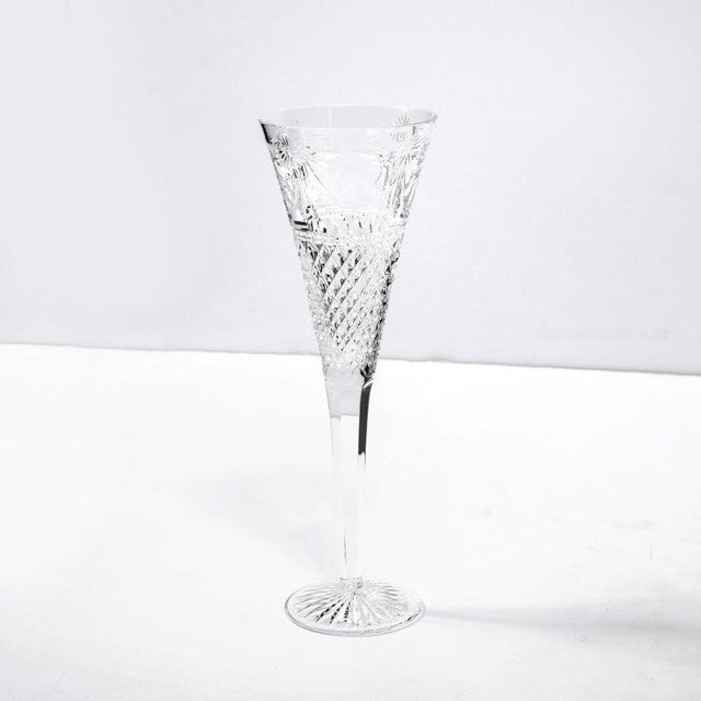 Set of 60 Modernist Etched Crystal Glasses by Stuart With Neoclassical Detailing For Sale - Image 9 of 12
