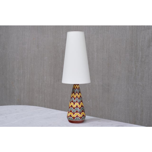 Vintage Ceramic Table Lamp with Zig Zag Pattern by Rigmor Nielsen for Søholm, Denmark, 1960s For Sale - Image 10 of 10