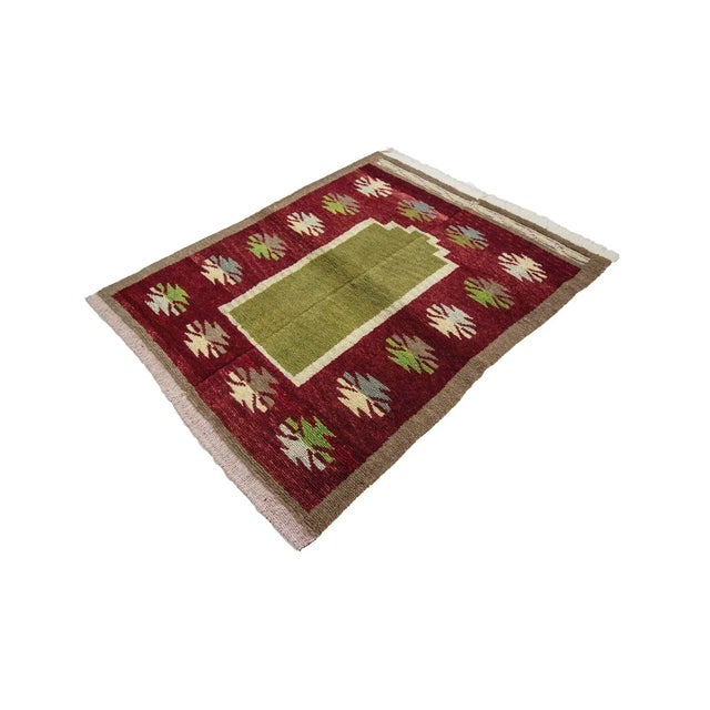 Green & Burgundy Vintage Tulu Rug For Sale - Image 4 of 7