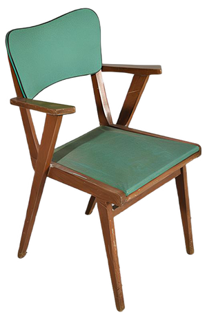 Armchair with Solid Wood Frame and Green Leatherette Seat, Italy, 1960s