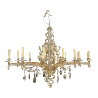 1940s French Silver Leaf and Crystal Chandelier 12 Lights For Sale