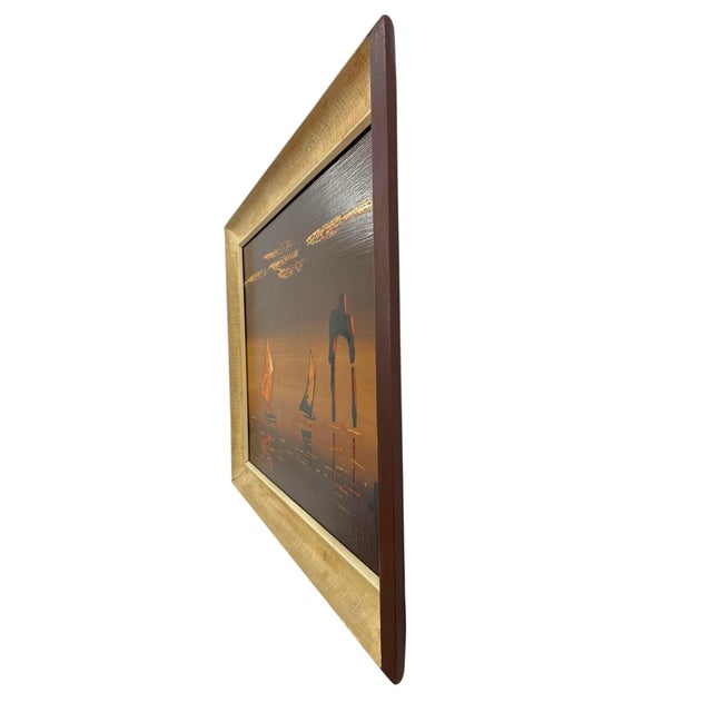 1970s Framed Modern Coastal Sailboat Landscape Painting Signed "Linda" - Abstract Seascape Wall Art For Sale - Image 4 of 10