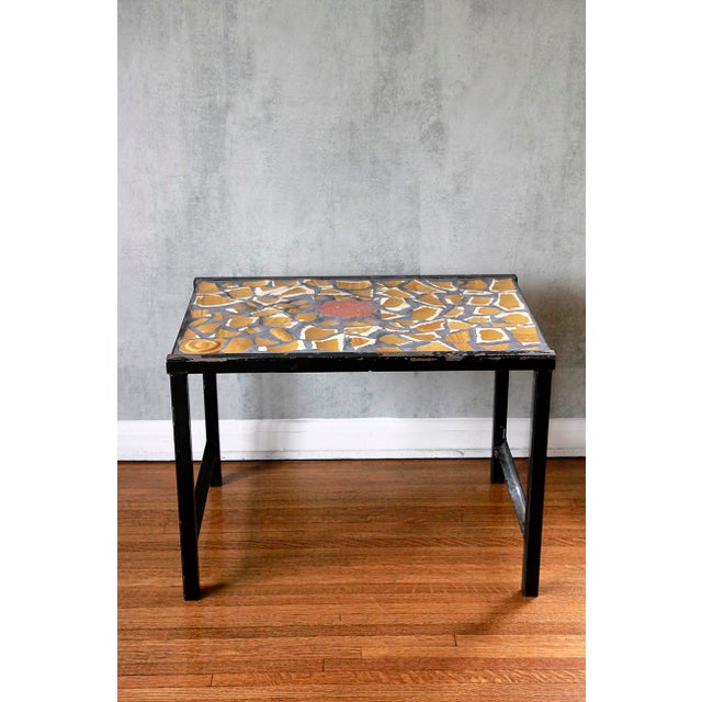Mid-Century Modern Iron Framed Artisan Tile Top Table. France , 1960’s For Sale - Image 3 of 12