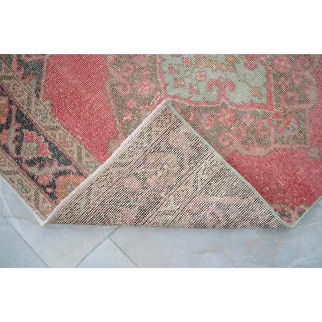 Vintage Turkish Runner Rug Hand-Knotted Coral Pink Hallway Runner Authentic Oushak Rug 3x13 Ft Approx For Sale - Image 12 of 13