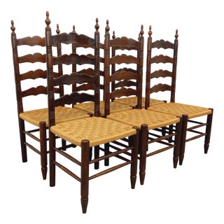 Vintage Arts & Crafts Dining Chairs in Oak Wood and Rope in the style of Antonio Calligaris, 1950s, Set of 6 For Sale