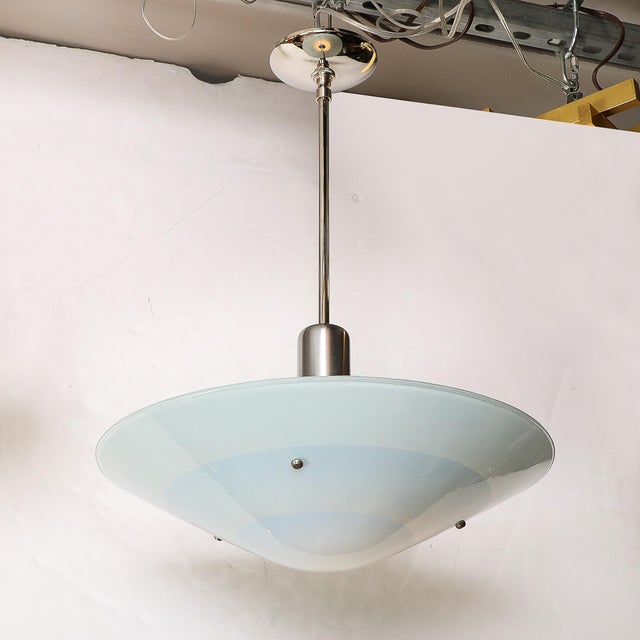 Sky Blue Art Deco Machine Age Sky Blue Glass Pendant Chandelier For Sale - Image 8 of 10