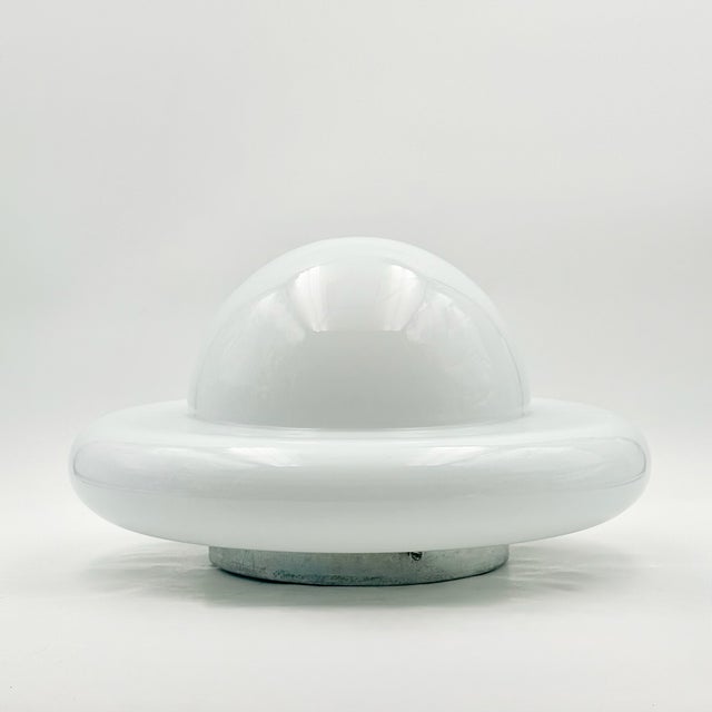 Space Age UFO Ceiling Lamp in White Opaline Glass, Italy, 1970s For Sale - Image 11 of 15