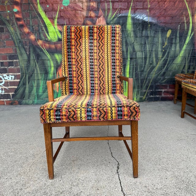 Mid 20th Century Set of 6 Walnut Founders Dining Chairs in Possible Jack Lenor Larsen Fabric For Sale - Image 5 of 12