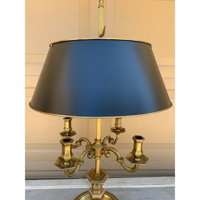 Late 20th Century English Regency Brass Bouillotte Lamp With Black Tole Shade by Visual Comfort For Sale - Image 5 of 11