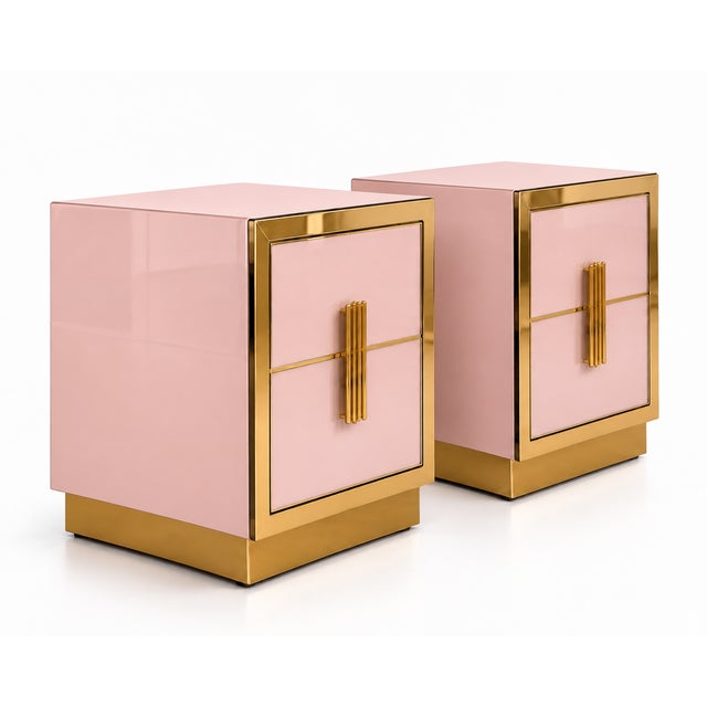 Not Yet Made - Made To Order Italian Blush Pink Glass and Brass Nightstands from Justfurnituress SRL, Set of 2 For Sale - Image 5 of 11