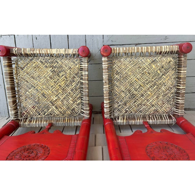 Wood Mid 20th Century Afghan Low Cedar Chairs- a Pair For Sale - Image 7 of 11