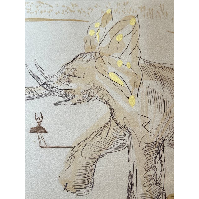 Cream Mid 20th Century Elephants Le Cirque Lithograph Etching by Salvador Dali Pencil Signed For Sale - Image 8 of 9