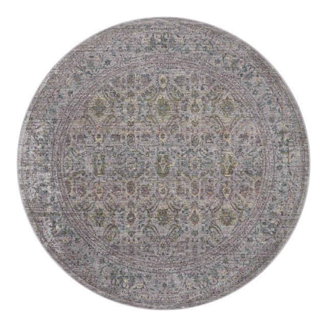 Jean Stoffer x Loloi Bradbury Grey / Multi 5'-0" x 5'-0" Round Accent Rug For Sale