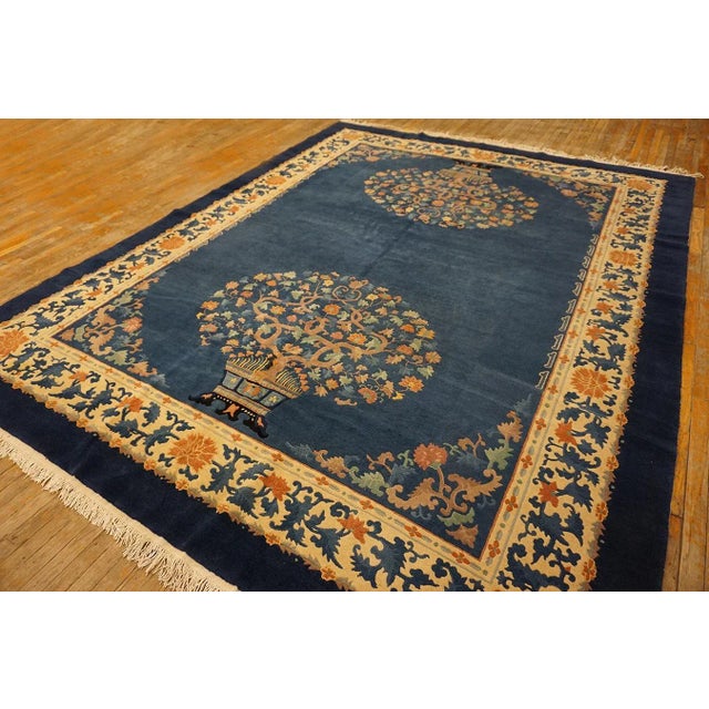 Art Deco 1930s Royal Blue Vase Tree Antique Chinese Peking Carpet 9'4'' X 11'9'' Knotted Wool Rug For Sale - Image 3 of 13