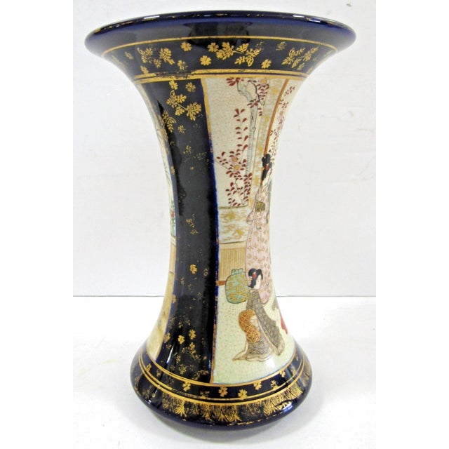 Antique Japanese Satsuma Vase c.1895, Nanzan Mark, Cobalt and Gilt Moriage For Sale In Miami - Image 6 of 9