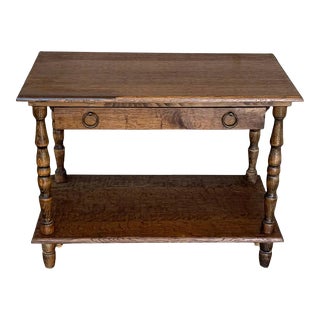 Spanish Country Pine Side Table With Drawer and Low Shelve For Sale