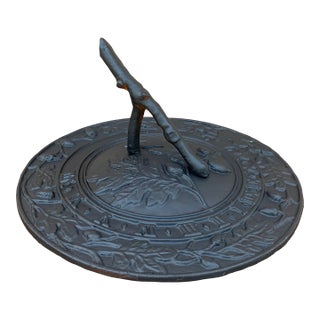 Black Cast Iron Faux Bois Sundial With Acorns and Oak Leaves – Architectural Garden Sculpture For Sale