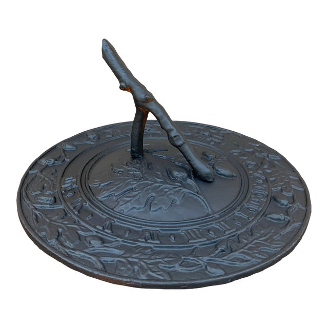 Vintage Cast Iron Faux Bois Garden Sundial With Acorns and Oak Leaves For Sale