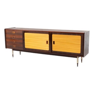 Mid-Century Modern Sideboard in Wood and Wicker, Italy, 1970s For Sale