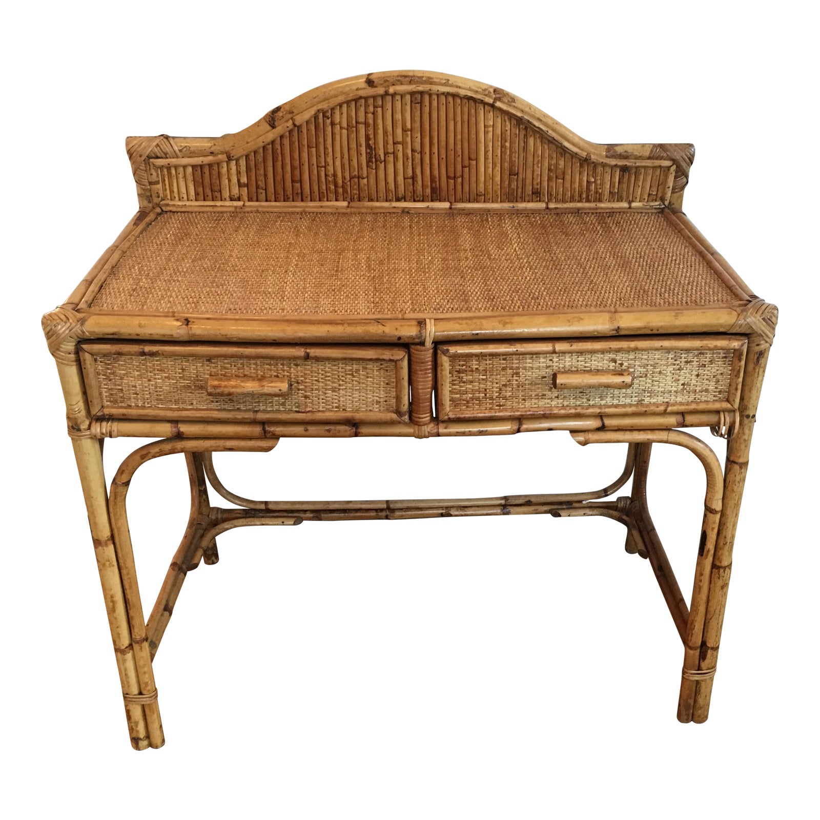 Vintage Rattan Desk With Drawers & Fretwork Chairish