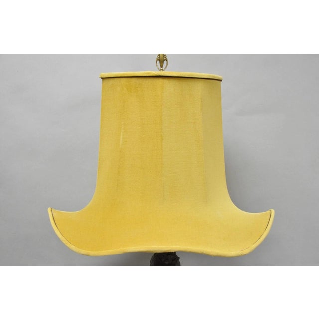 Mid 20th Century Vintage Buddhist Kuan Yin Brown Ceramic Sculpture Figure Table Lamp W/ Shade For Sale - Image 5 of 18