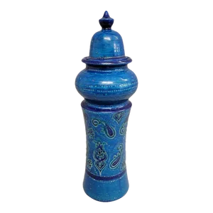 Mid Century Bitossi Rimini Blue Paisley Vase or Jar With Lid by Aldo Londi