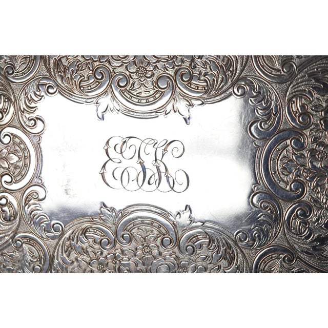 Antique Victorian Silver Plated Grapevine Repousse Platter Bar Tray W/ Monogram For Sale In Philadelphia - Image 6 of 12
