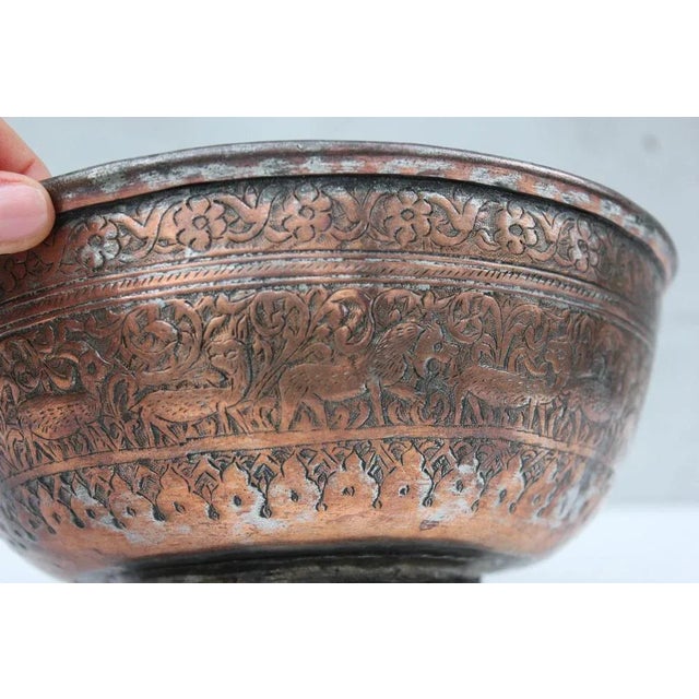 Engraved Tinned Copper Bowl For Sale - Image 6 of 9