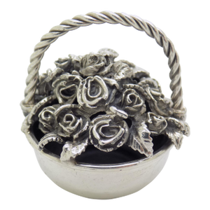 Vintage Italian Handmade Genuine Sterling Silver 925 Basket of Roses Figurine, Dollhouse Miniature by Raspini