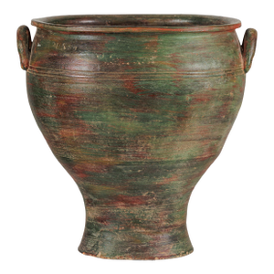 Vintage Thai Ceramic Planter with Green, Brown, and Red Patinated Glaze
