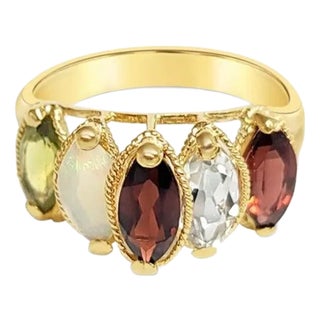 Garnet, Opal, Peridot, Cubic Zirconia Ring with Rope Design, Size 4 For Sale