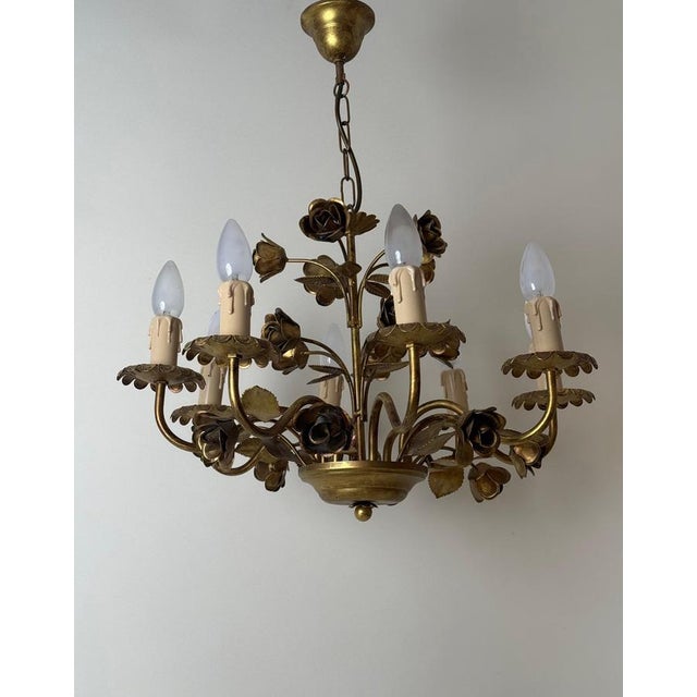 Hollywood Regency Gilded Chandelier with Roses from Honsel, 1980s For Sale - Image 4 of 11