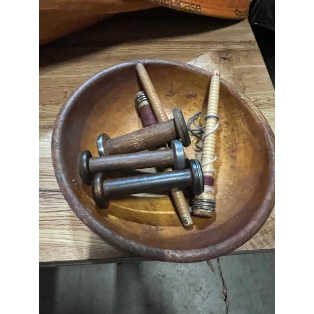 Boho Chic Vintage Munusing Bowl and Spools- Set of 7 For Sale - Image 3 of 9
