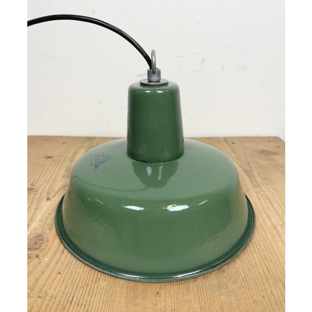 Small Industrial Green Enamel Pendant Lamp, 1960s For Sale - Image 10 of 16
